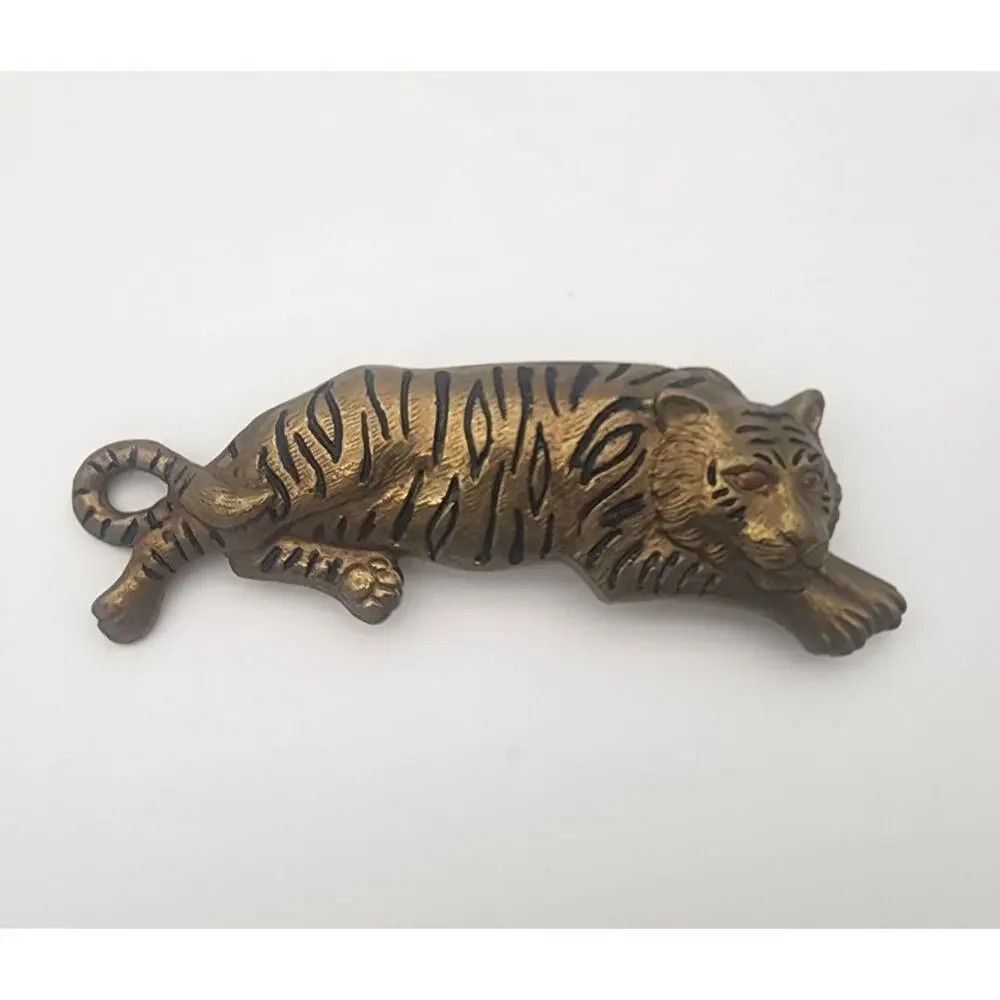 Vintage Tiger Cat BELT BUCKLE Designer Gold Tone Metal 5.25